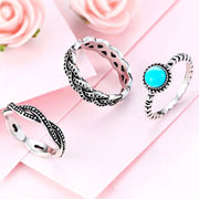 Ensemble de trois anneaux avec pierre turquoise - Mes Bijoux En Pierres Naturelles