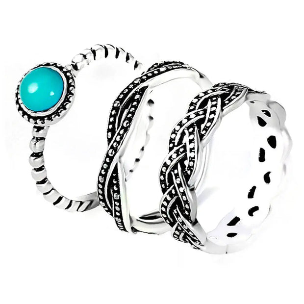 Ensemble de trois anneaux avec pierre turquoise - Mes Bijoux En Pierres Naturelles