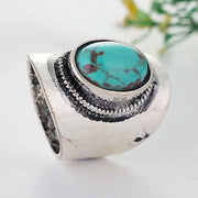 Anneau argenté avec turquoise élancée - Mes Bijoux En Pierres Naturelles
