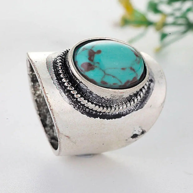 Anneau argenté avec turquoise élancée - Mes Bijoux En Pierres Naturelles