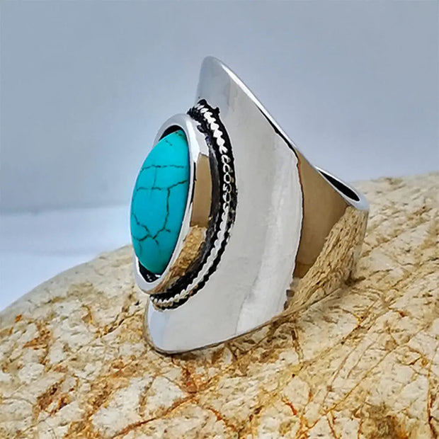 Anneau argenté avec turquoise élancée - Mes Bijoux En Pierres Naturelles