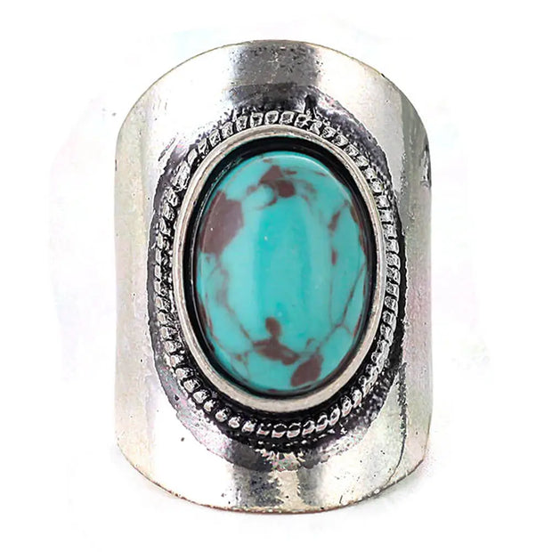 Anneau argenté avec turquoise élancée - Mes Bijoux En Pierres Naturelles