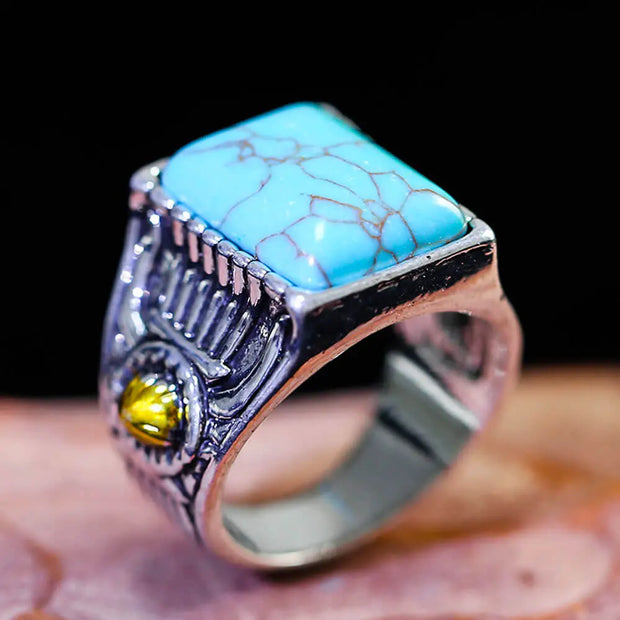 Chevalière carrée ornée de turquoise - Mes Bijoux En Pierres Naturelles