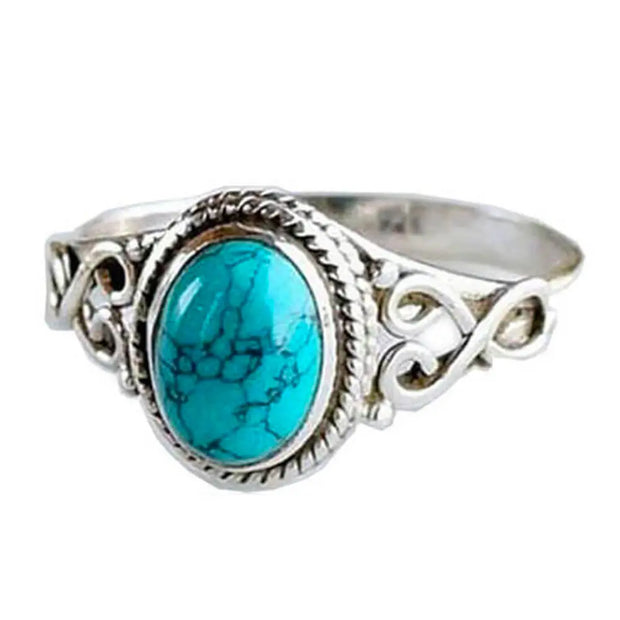 Anneau Turquoise en Acier Argenté - Turquessa - Mes Bijoux En Pierres Naturelles