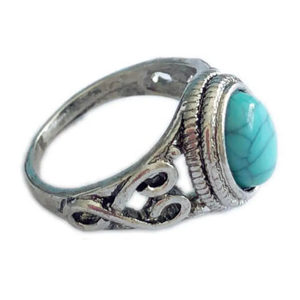 Anneau Turquoise en Acier Argenté - Turquessa - Mes Bijoux En Pierres Naturelles