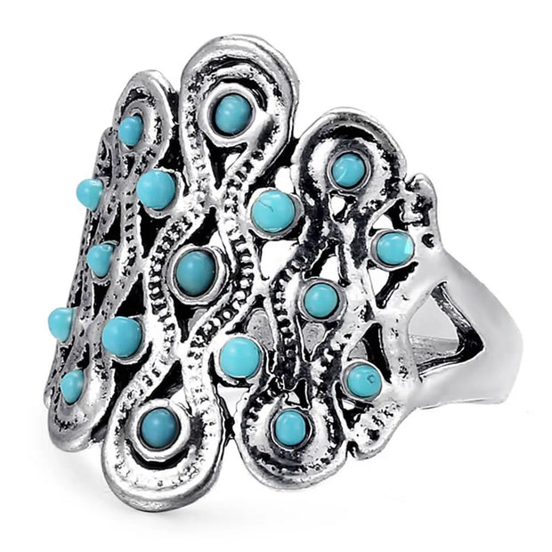 Anneau rétro femme en turquoise - Mes Bijoux En Pierres Naturelles