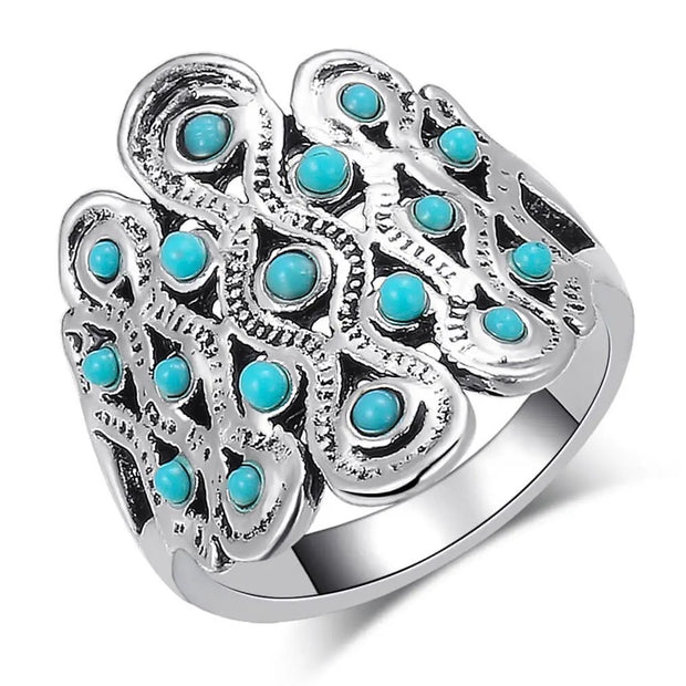 Anneau rétro femme en turquoise - Mes Bijoux En Pierres Naturelles
