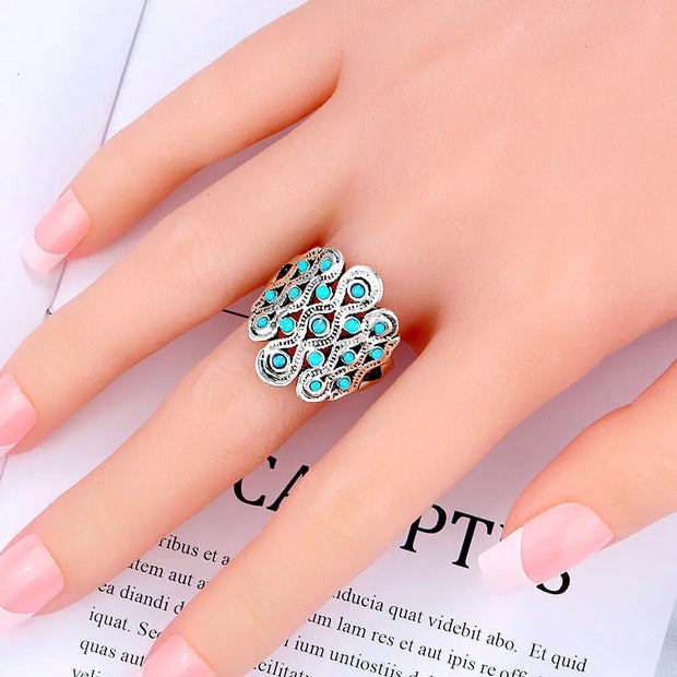 Anneau rétro femme en turquoise - Mes Bijoux En Pierres Naturelles