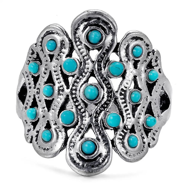 Anneau rétro femme en turquoise - Mes Bijoux En Pierres Naturelles