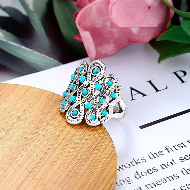 Anneau rétro femme en turquoise - Mes Bijoux En Pierres Naturelles