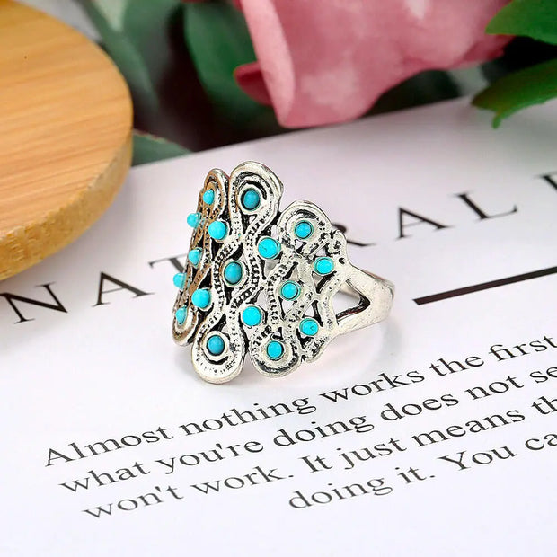 Anneau rétro femme en turquoise - Mes Bijoux En Pierres Naturelles