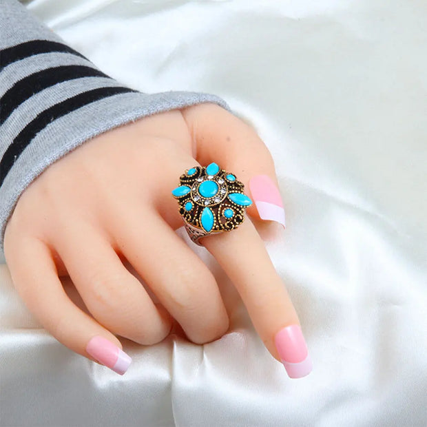 Anneau bohème vintage en turquoise - Mes Bijoux En Pierres Naturelles