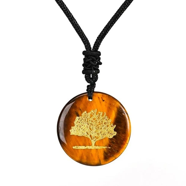 Pendentif collier oeil de tigre arbre de vie - Mes Bijoux En Pierres Naturelles