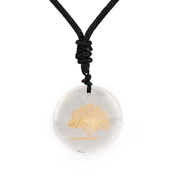 Pendentif collier arbre de vie en quartz cristal de roche. - Mes Bijoux En Pierres Naturelles