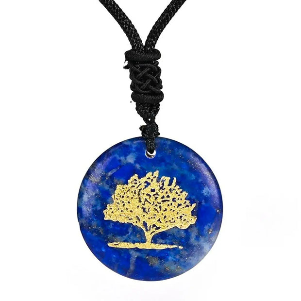 Pendentif collier en lapis lazuli avec arbre de vie - Mes Bijoux En Pierres Naturelles