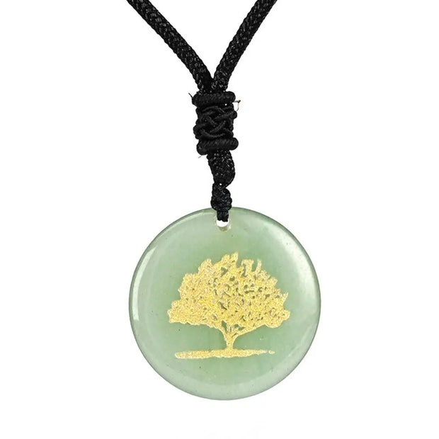 Pendentif arbre de vie en aventurine verte sur collier - Mes Bijoux En Pierres Naturelles