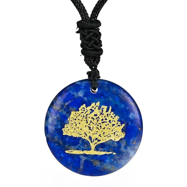 Pendentif collier en lapis lazuli avec arbre de vie - Mes Bijoux En Pierres Naturelles