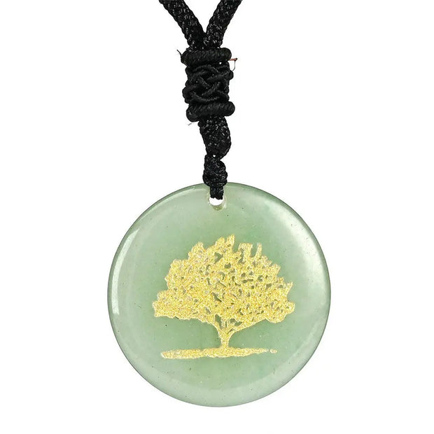 Pendentif arbre de vie en aventurine verte sur collier - Mes Bijoux En Pierres Naturelles