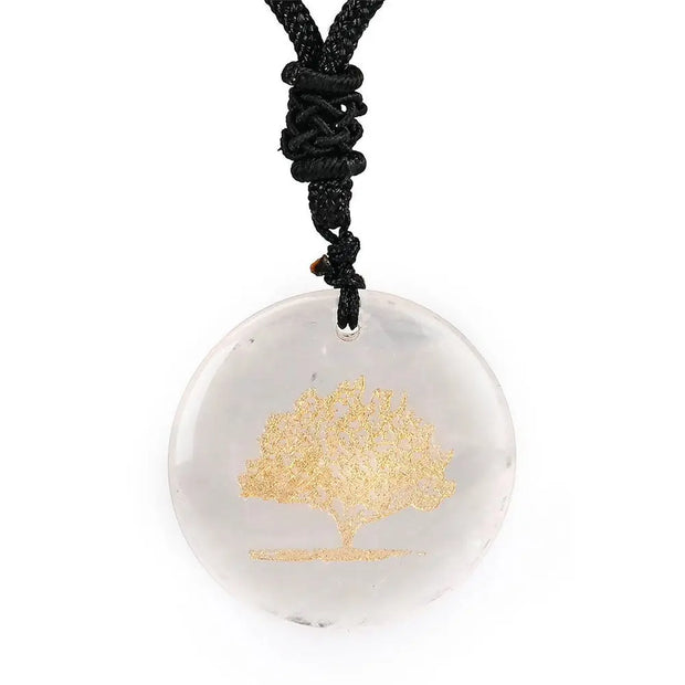 Pendentif collier arbre de vie en quartz cristal de roche. - Mes Bijoux En Pierres Naturelles