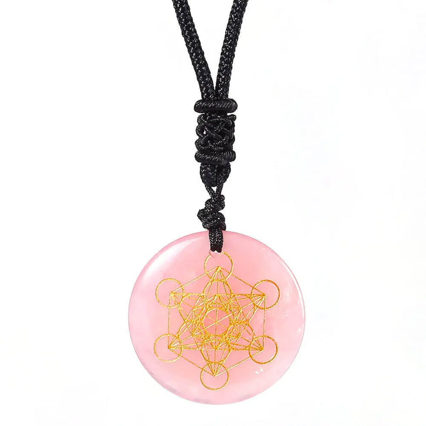 Pendentif cube de Métatron en quartz rose - Mes Bijoux En Pierres Naturelles