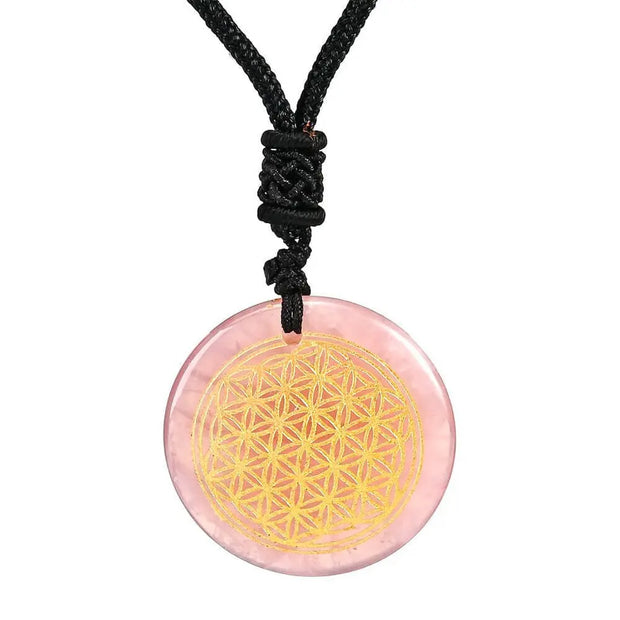 Pendentif fleur de vie en quartz rose - Bijou élégant en pierre précieuse - Mes Bijoux En Pierres Naturelles