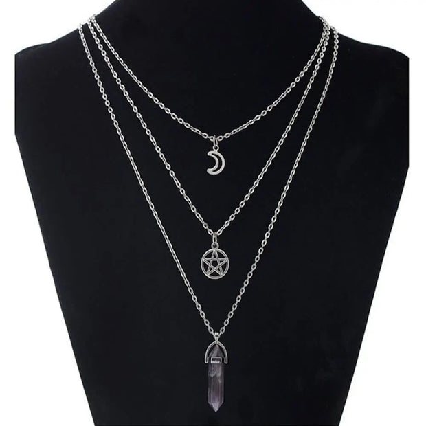 Pendentif cristal en forme de pentacle avec croissant de lune - Mes Bijoux En Pierres Naturelles