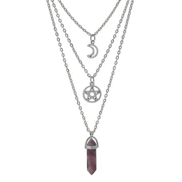 Pendentif cristal en forme de pentacle avec croissant de lune - Mes Bijoux En Pierres Naturelles