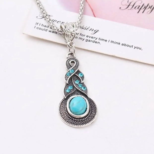Pendentif rétro en pierre turquoise - Mes Bijoux En Pierres Naturelles