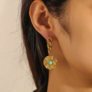 Créoles en or avec turquoise ronde - Mes Bijoux En Pierres Naturelles