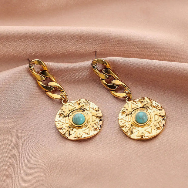 Créoles en or avec turquoise ronde - Mes Bijoux En Pierres Naturelles