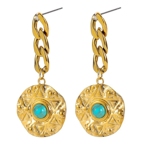 Créoles en or avec turquoise ronde - Mes Bijoux En Pierres Naturelles