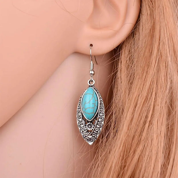 Boucles d'oreilles créoles en turquoise et acier argenté - Mes Bijoux En Pierres Naturelles