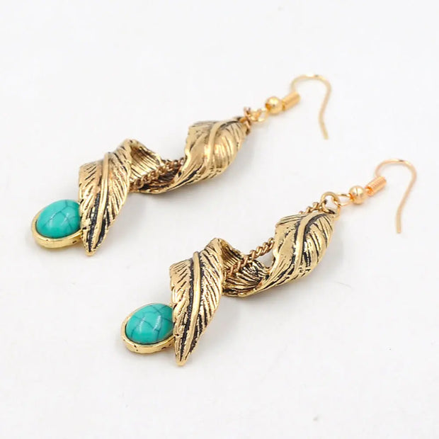 Pendants turquoise en feuille d'or - Mes Bijoux En Pierres Naturelles