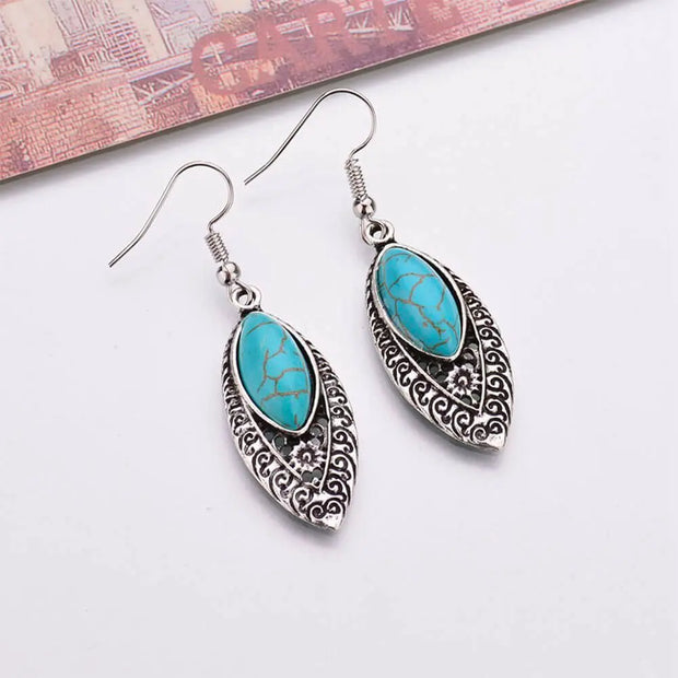 Boucles d'oreilles créoles en turquoise et acier argenté - Mes Bijoux En Pierres Naturelles