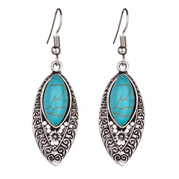Boucles d'oreilles créoles en turquoise et acier argenté - Mes Bijoux En Pierres Naturelles