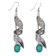 Créoles argentées avec turquoise et motif feuille - Mes Bijoux En Pierres Naturelles