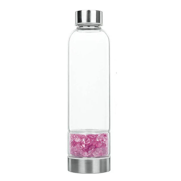 Flacon avec pierres de quartz rose - Mes Bijoux En Pierres Naturelles
