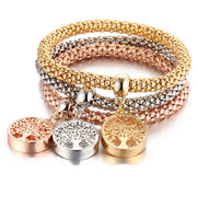 Manchettes élastiques avec charms arbre de vie en cristal de roche - Mes Bijoux En Pierres Naturelles