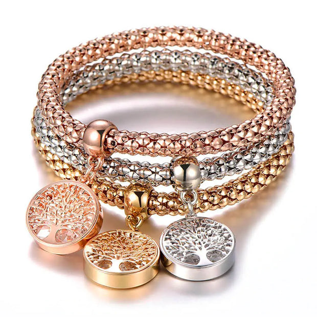 Manchettes élastiques avec charms arbre de vie en cristal de roche - Mes Bijoux En Pierres Naturelles