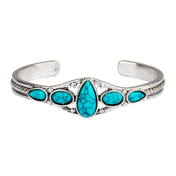 Jonc ajustable orné d'une pierre turquoise ovale - Mes Bijoux En Pierres Naturelles
