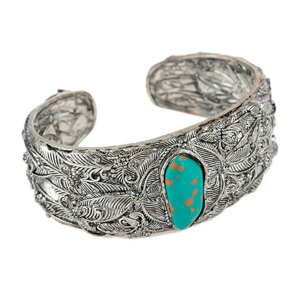 Jonc ajustable avec pierre turquoise thème jungle - Mes Bijoux En Pierres Naturelles
