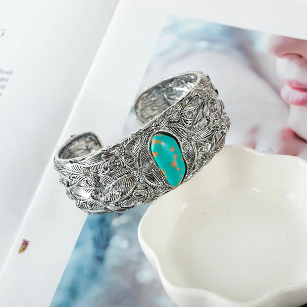 Jonc ajustable avec pierre turquoise thème jungle - Mes Bijoux En Pierres Naturelles