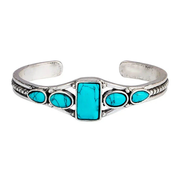Bracelet manchette ajustable avec turquoise rectangulaire - Mes Bijoux En Pierres Naturelles