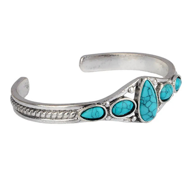 Jonc ajustable orné d'une pierre turquoise ovale - Mes Bijoux En Pierres Naturelles