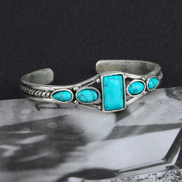 Bracelet manchette ajustable avec turquoise rectangulaire - Mes Bijoux En Pierres Naturelles