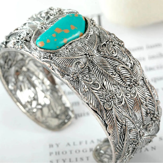 Jonc ajustable avec pierre turquoise thème jungle - Mes Bijoux En Pierres Naturelles