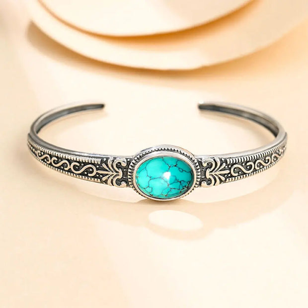 Jonc ajustable noir avec pierre turquoise - Mes Bijoux En Pierres Naturelles