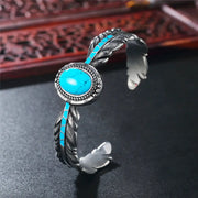 Jonc ajustable en pierre turquoise et plume - Mes Bijoux En Pierres Naturelles