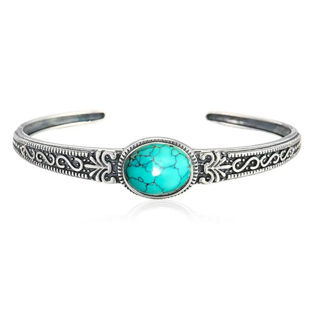 Jonc ajustable noir avec pierre turquoise - Mes Bijoux En Pierres Naturelles