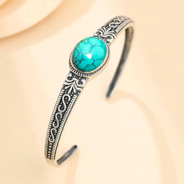 Jonc ajustable noir avec pierre turquoise - Mes Bijoux En Pierres Naturelles